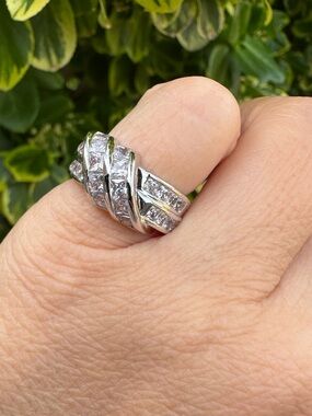 Silver-Tone Multi-Row Crystal Ring - Clear Stones